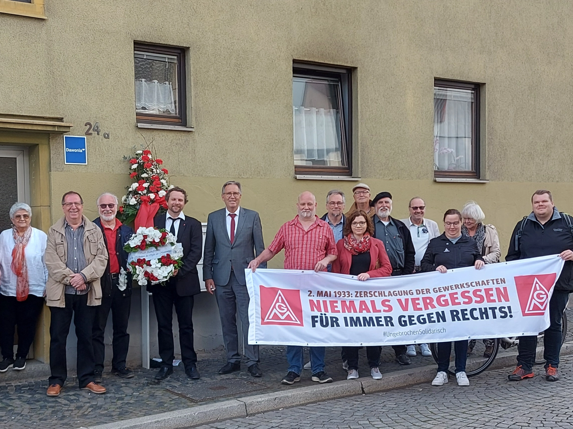Gedenkstunde für die Opfer des Naziterrors am 02.05.1933 am ehemaligen Gewerkschaftshaus in der Fischergasse 24 in Aschaffenburg