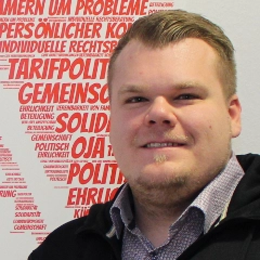 Das Bild zeigt Simon Kruppa, Gewerkschaftssekretär bei der IG Metall Aschaffenburg