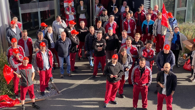 Warnstreik bei Linde Hydraulics in Nilkheim am 8.11. im Rahmen der Tarifrunde M+E 2022